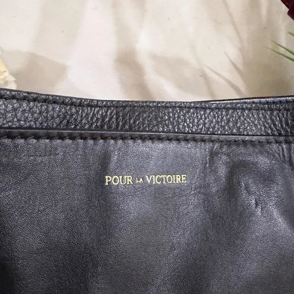 Pour La Victoire Black Leather Hobo Shoulder Bag with a Burgundy Strap - Picture 10 of 11